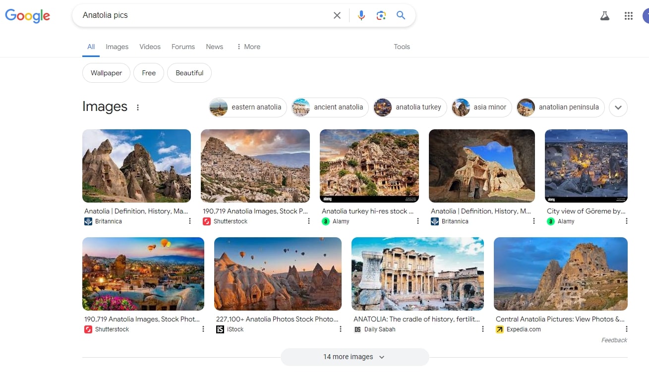 Image packs in SERPs