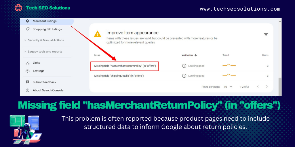 Missing field "hasMerchantReturnPolicy" (in "offers")